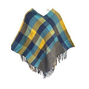 Styline  Fringed Poncho Blue/gold/Purple   NWT